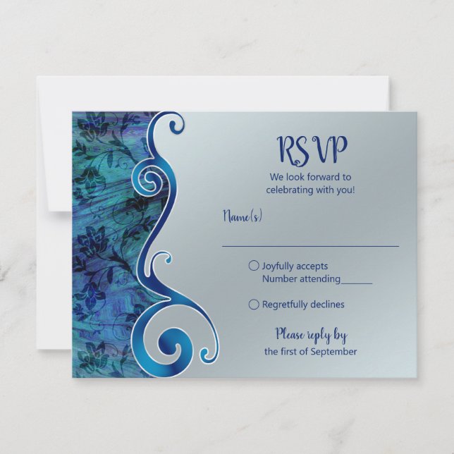 Customisable Blue and Silver RSVP Card (Front)