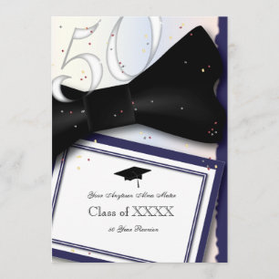 Customisable Blue and White 50 Year Class Reunion Invitation