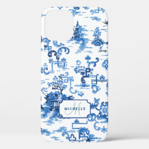 Customisable Blue and White Pagoda Chinoiserie iPhone 12 Case
