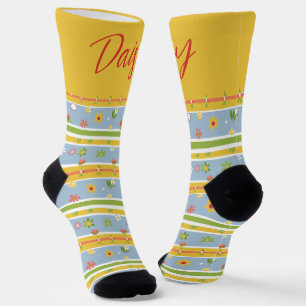 Customisable Blue and Yellow Flower Pattern Socks