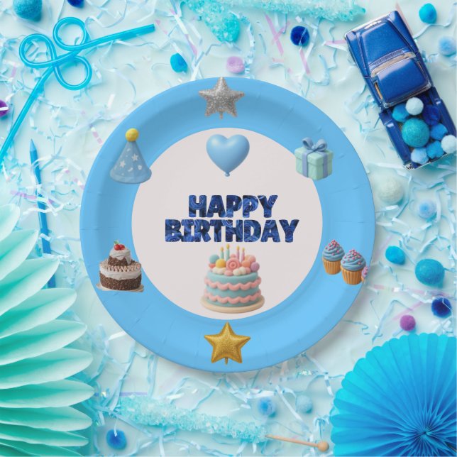 Customisable Blue Birthday Plate (Party)