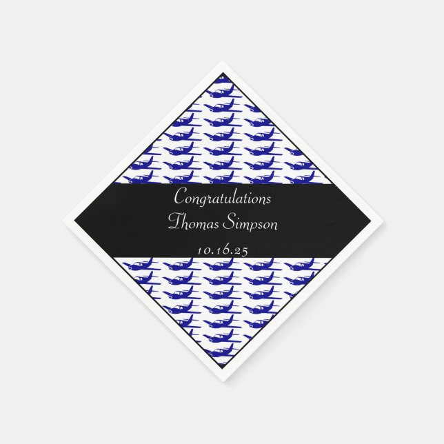 Customisable blue black aeroplane napkins (Corner)