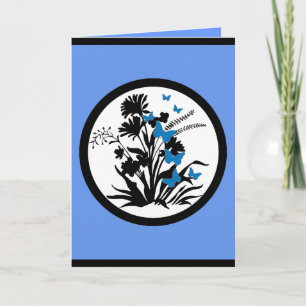 Customisable blue black white flower sympathy card