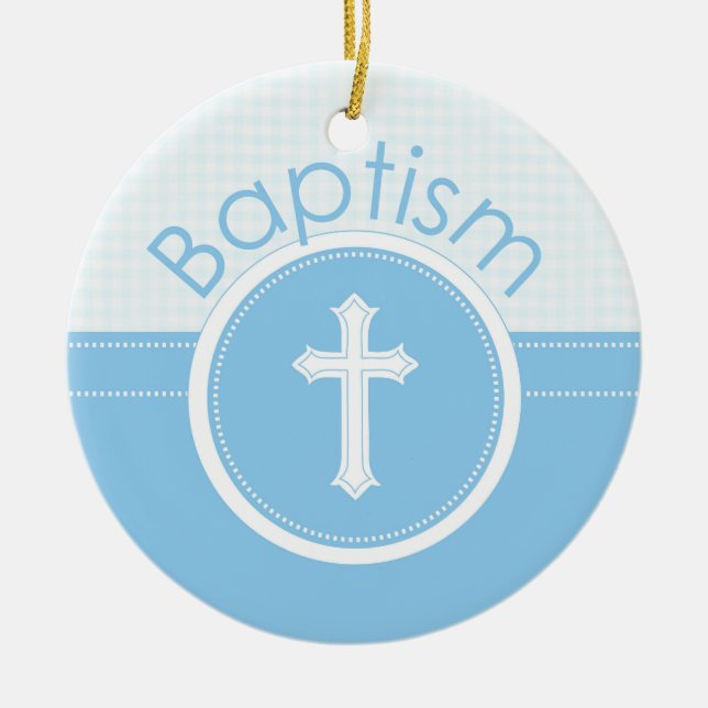 Customisable, Blue Boy Child of God Baptism Ceramic Ornament (Front)