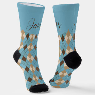 Customisable Blue Brown Gingham Pattern Socks