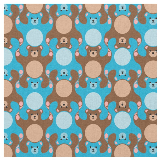 Customisable Blue Brown Teddy Bear Tesselation F Fabric (Close Up)