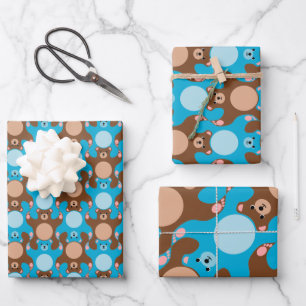 Customisable Blue Brown Teddy Bear Tesselation WP3 Wrapping Paper Sheet