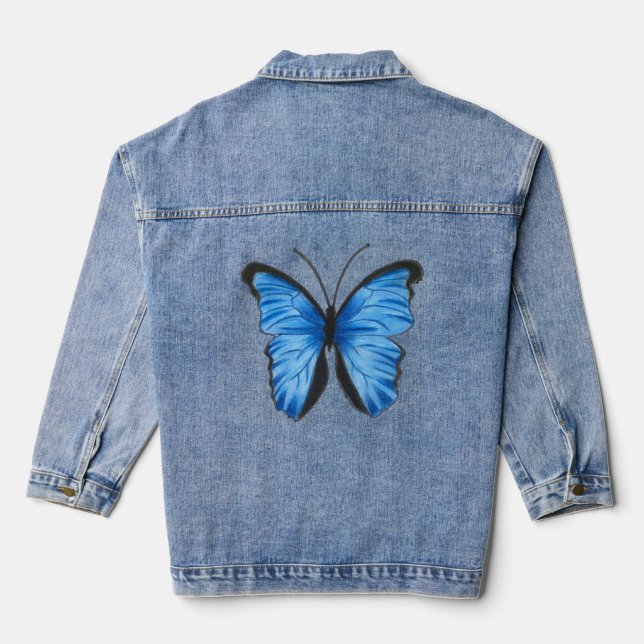 Customisable Blue Butterfly Design Denim Jacket (Back)