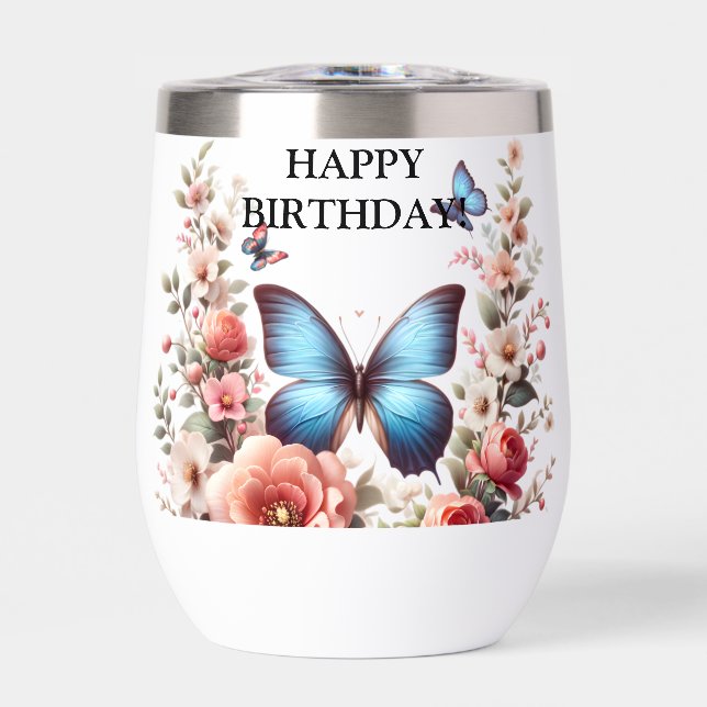 Customisable Blue Butterfly Floral Art-96279 (Front)