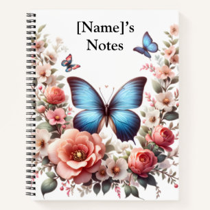 Customisable Blue Butterfly Floral Art-96279 Flask Notebook