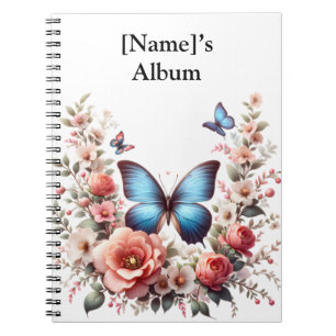 Customisable Blue Butterfly Floral Art-96279 Flask Notebook