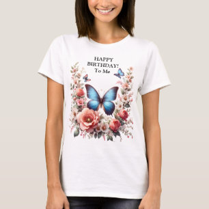 Customisable Blue Butterfly Floral Art-96279 T-Shirt