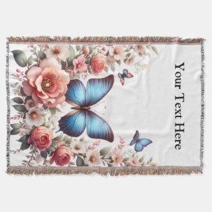 Customisable Blue Butterfly Floral Art-96279 Throw Blanket