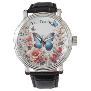 Customisable Blue Butterfly Floral Art-96279 Watch