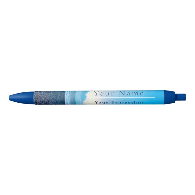 Customisable Blue Calm Beach Scene Ink Pen (Front)