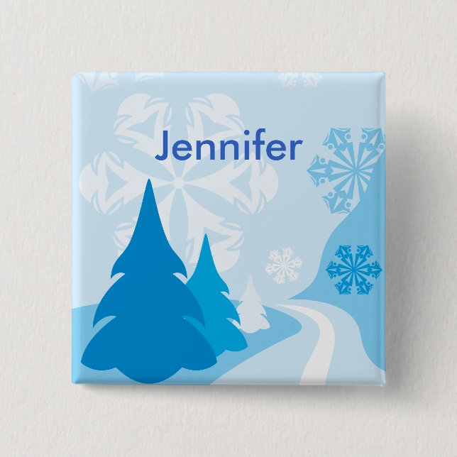 Customisable blue christmas Party name 15 Cm Square Badge (Front)