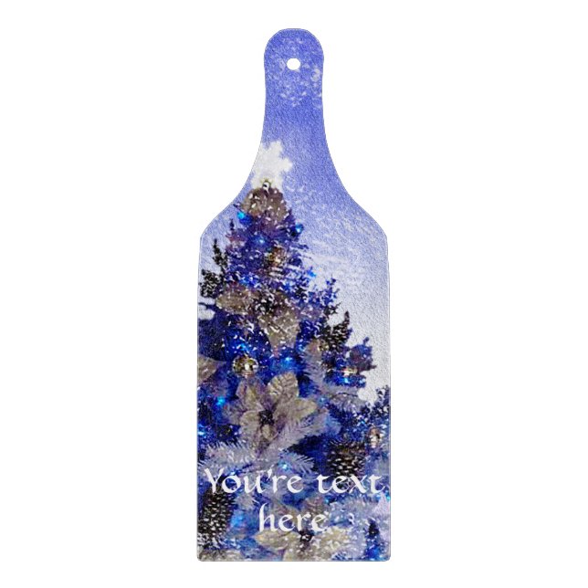 Customisable Blue christmas tree Cutting Board (Front)