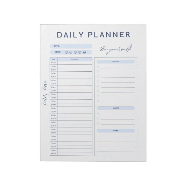 Customisable Blue Daily Planner - Top Priority, Notepad (Rotated)