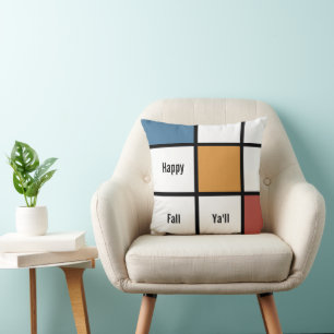 Customisable Blue Gold and Rust Squares Cushion