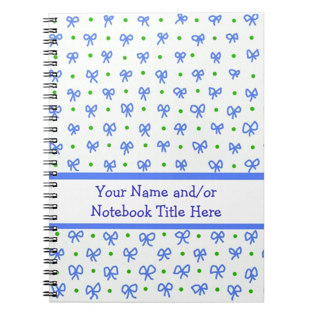 Customisable Blue/Green/White Bows Spiral Notebook (Front)