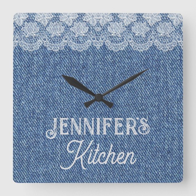 Customisable Blue Jean Kitchen Wall Clock (Front)