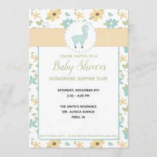 Customisable Blue Little Llama Baby Shower Invite
