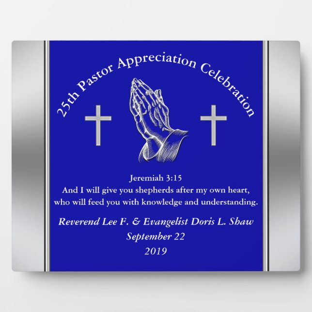 Customisable Blue Pastor Appreciation Plaque (Front)