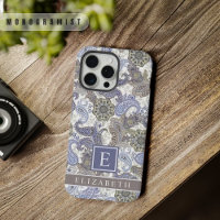 Customisable Blue Purple Grey White Paisley