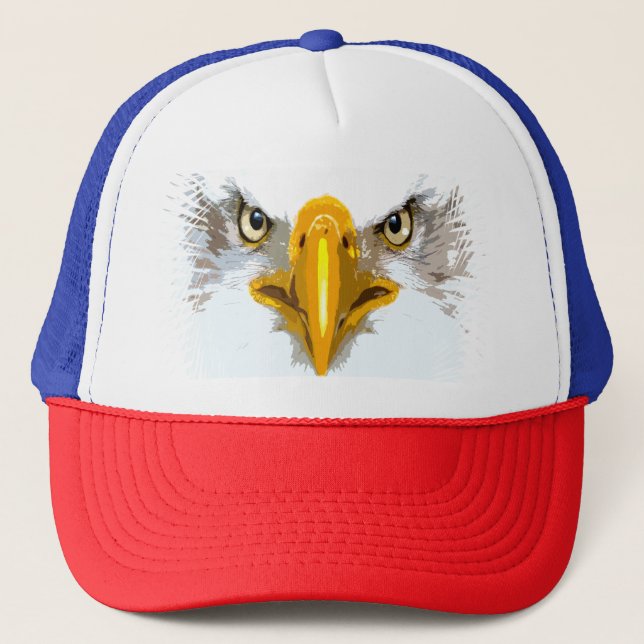 Customisable Blue Red White Eagle Head Pop Art Trucker Hat (Front)
