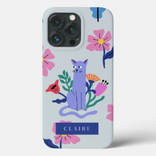 Customisable Blue Russian Cat & Matisse Flowers iPhone 13 Pro Case