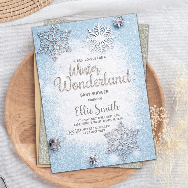Customisable Blue Silver Winter Baby Shower Invitation (Blue Silver Winter Baby Shower Invitations)