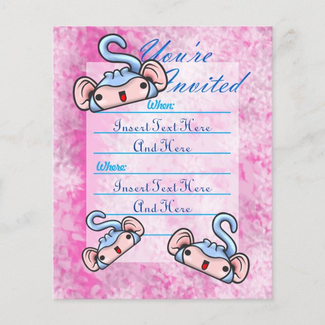 Customisable Blue Smiling Monkeys Invite Flyer (Front)