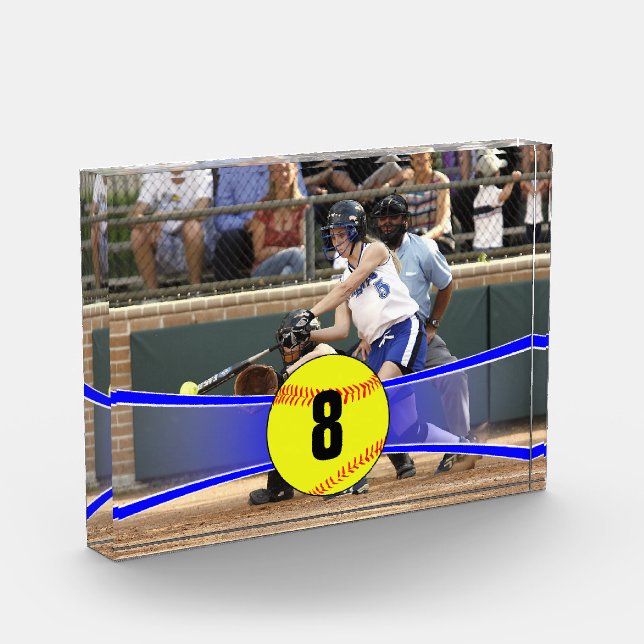 Customisable Blue Softball Photo Cube Block (Left)