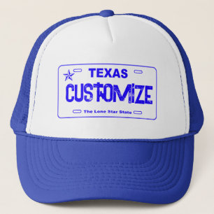 Customisable blue Texas license plate hat