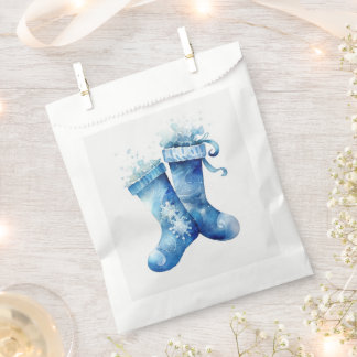 Customisable Blue Watercolor Christmas Stockings Favour Bag