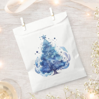 Customisable Blue Watercolor Christmas Tree Favour Bag