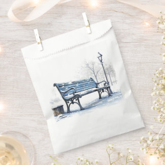 Customisable Blue Watercolor Winter Bench Favour Bag