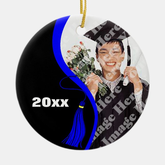 Customisable Blue Wave Graduation Ornament (Front)