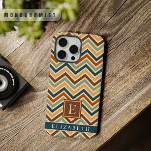 Customisable Blue Yellow Brown Green Chevron iPhone 15 Pro Max Case