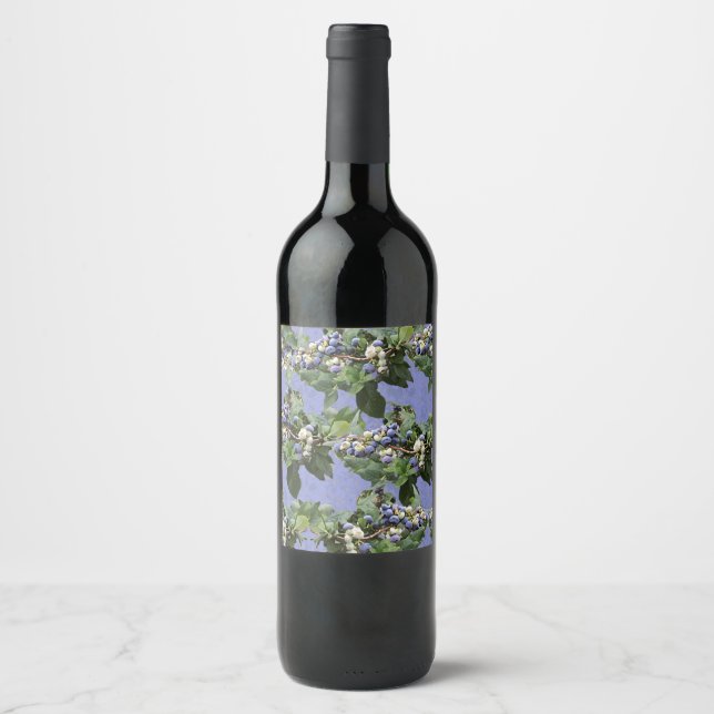 Customisable Blueberry Vine Pattern Personalised Wine Label (Front)