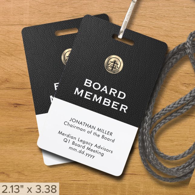 Customisable Board Member Lanyard with Logo ID Badge (Black and brushed gold logo business event essentials, customizable for any industry)