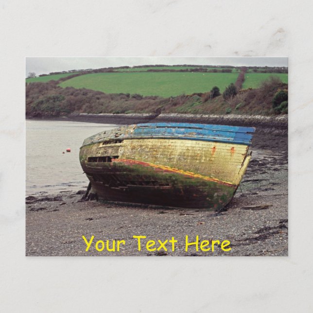 Customisable boat wreck, Cornwall, UK Postcard (Front)