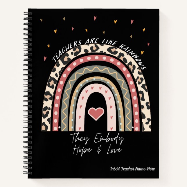 Customisable Boho Rainbow Quote - Teachers Notebook (Front)