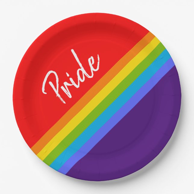 Customisable Bold & Bright Rainbow LGBT Gay Pride Paper Plate (Front)