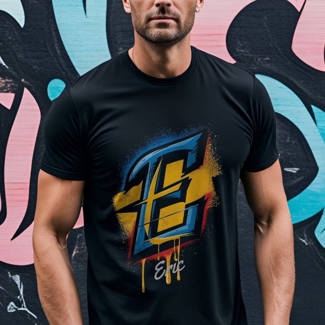 Customisable Bold Graffiti Letter 'E' Initial T-Shirt (Creator Uploaded)