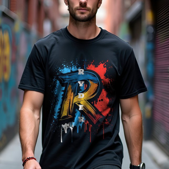 Customisable Bold Graffiti Monogram 'R' Urban T-Shirt (Creator Uploaded)