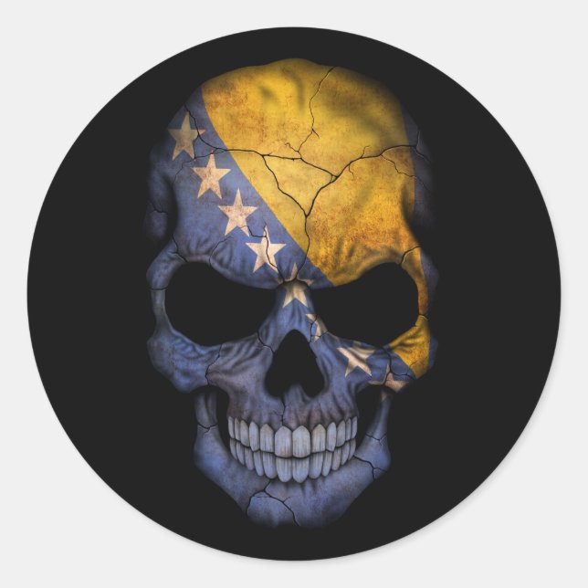 Customisable Bosnian Flag Skull Classic Round Sticker (Front)