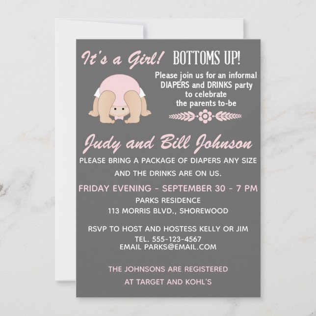 Customisable Bottoms Up Baby Shower Invitation (Front)