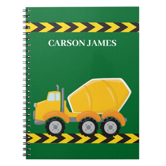 Customisable Boys Construction Truck Green Kids Notebook (Front)