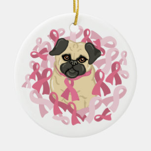 Customisable Breast Cancer Awareness Pug Ceramic Tree Decoration